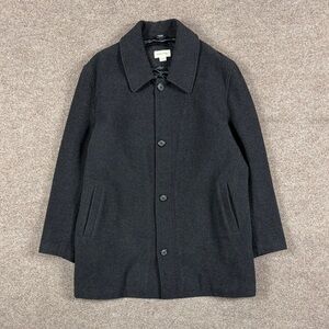 Dark Grey Wool Single Breasted Short Overcoat Men’s XL Preppy Quilt Lined Jacket